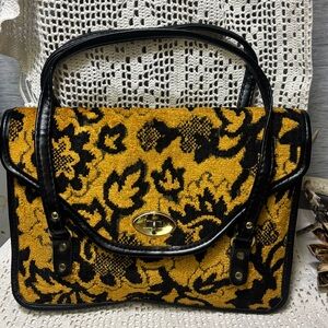 Elegant Vintage “ Spilene” Black and Gold Carpet Handbag/Purse